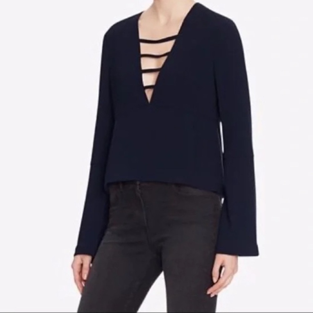 Intermix Nena Bell Sleeve Plunge V Neck Blouse